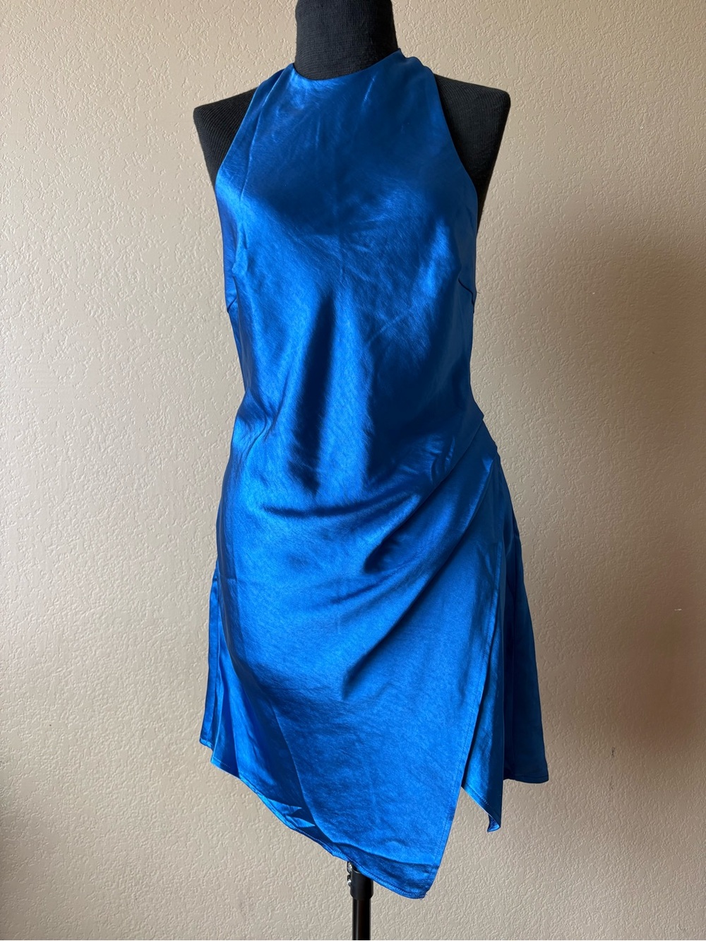 Hello Molly Women's Blue Silky Halter Mini Dress Size 4 Y2K Night Luxe Glam